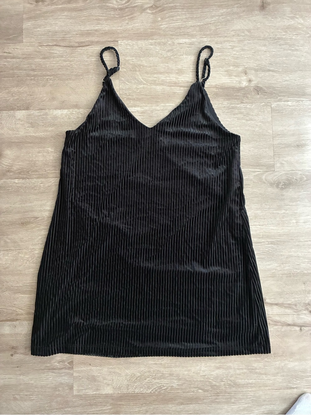 wild fable Black Velvet Ribbed V-Neck Slip Dress